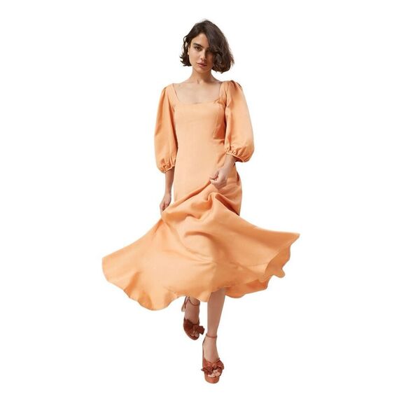 NWT Loeffler Randall Carmina Curve Seam Puff Sleeve Dress Cipria Peach Size 4 (0 - Picture 1 of 15